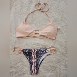 Stylish Peach and Snake Print Bikini Set